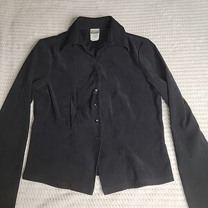 Black Long Sleeve Button-Up Top